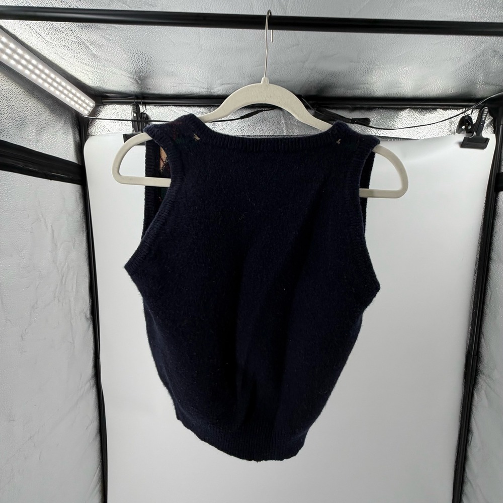 Brandy Melville Navy Blue Argyle V-Neck Knit Sweater Vest Preppy One Size - Picture 2 of 5